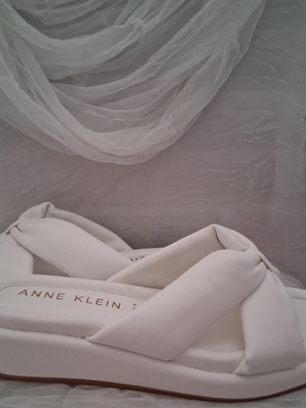 Anne Klein White Knotted Slide Mules - Picture 6 of 7